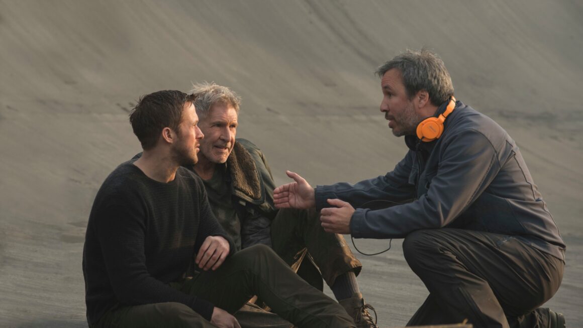 Denis Villeneuve on the set of Blade Runner 2049 with Ryan Gosling and Harrison Ford